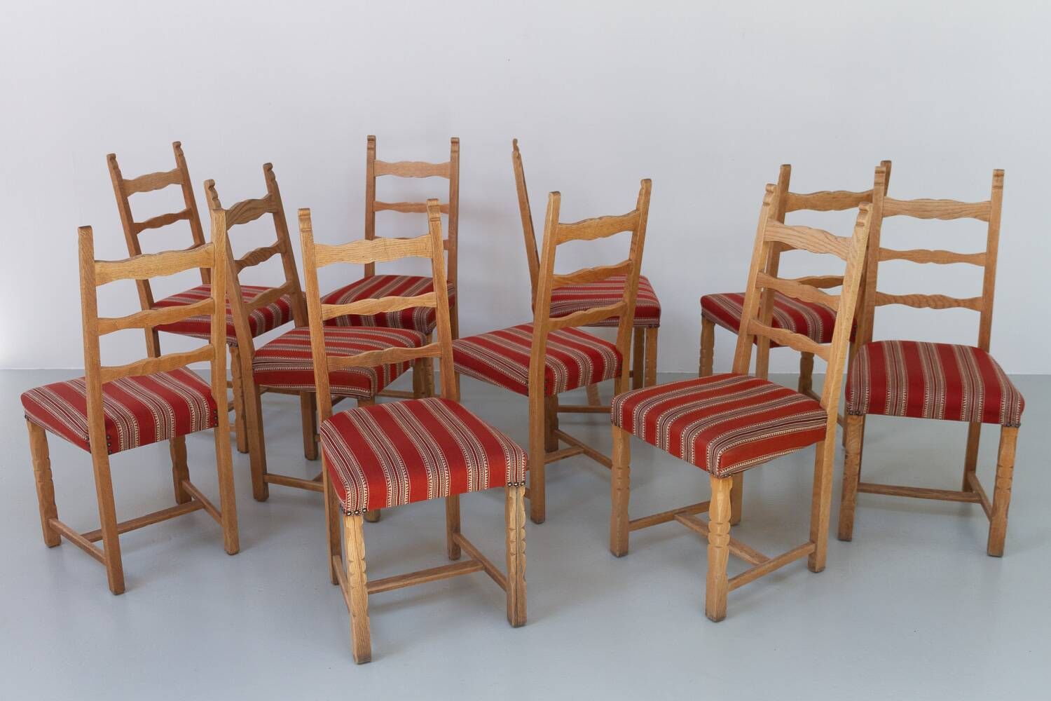 Vintage danish brutalist ladder back oak dining chairs
