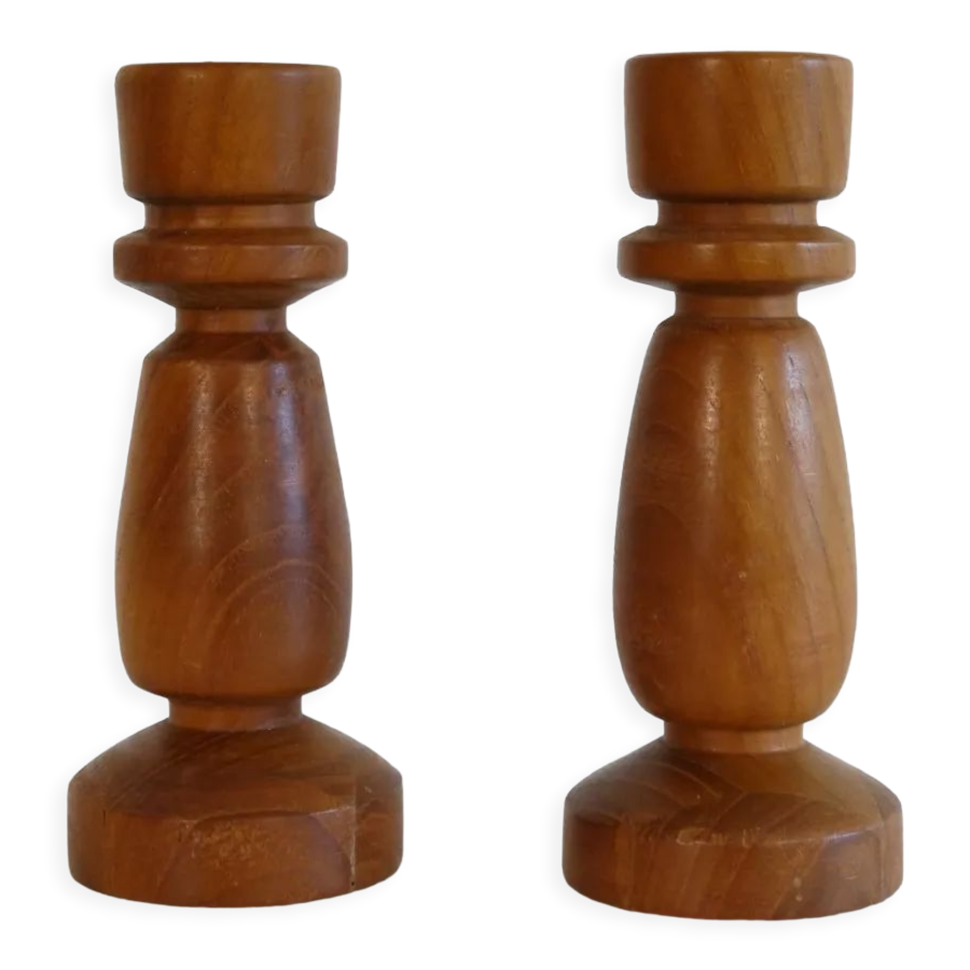 Paire de bougeoirs scandinave vintage en teck