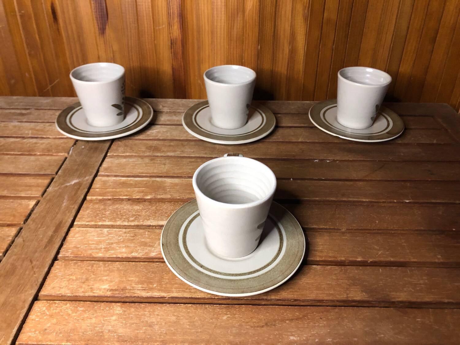 Series of 4 longchamp cups gray brown ceramic flower decor france vintage #a511