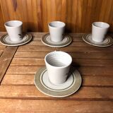 Series of 4 longchamp cups gray brown ceramic flower decor france vintage #a511