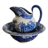 Pichet et bol en grès bleu et blanc Victoria Ware