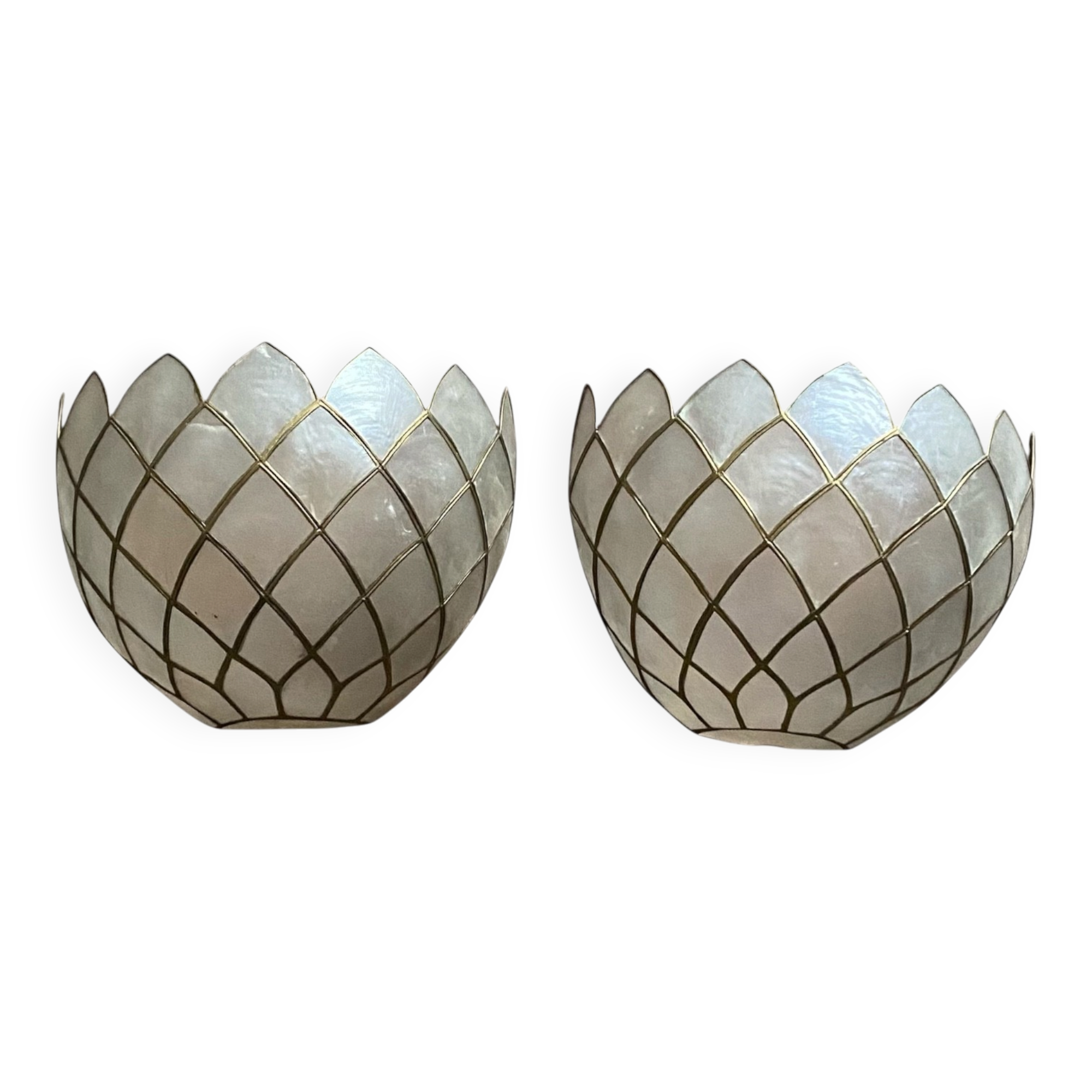 Pair of vintage capiz shell wall lights half moon 1950s 1960s