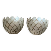 Pair of vintage capiz shell wall lights half moon 1950s 1960s