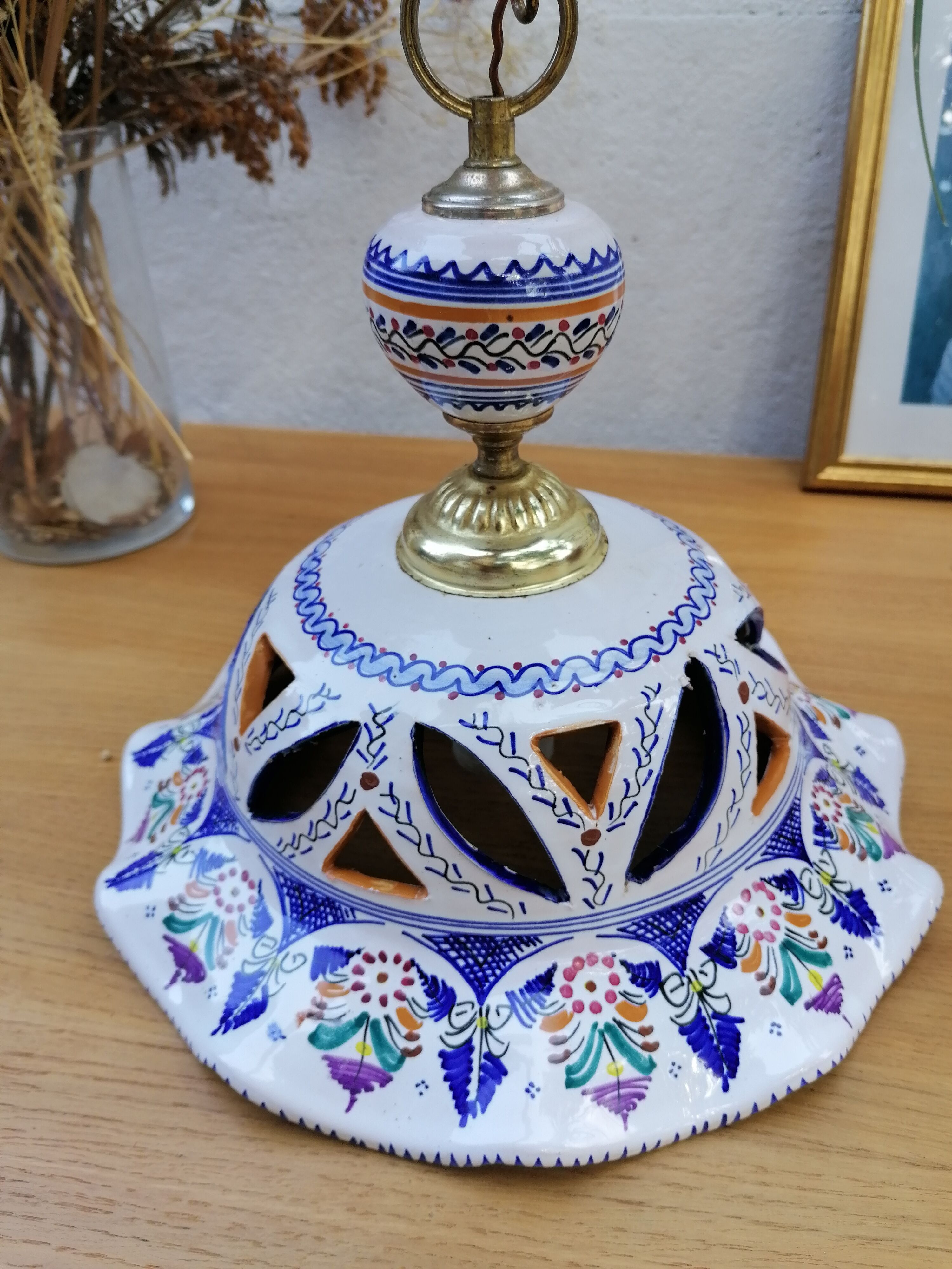 Vintage hand-painted earthenware suspension