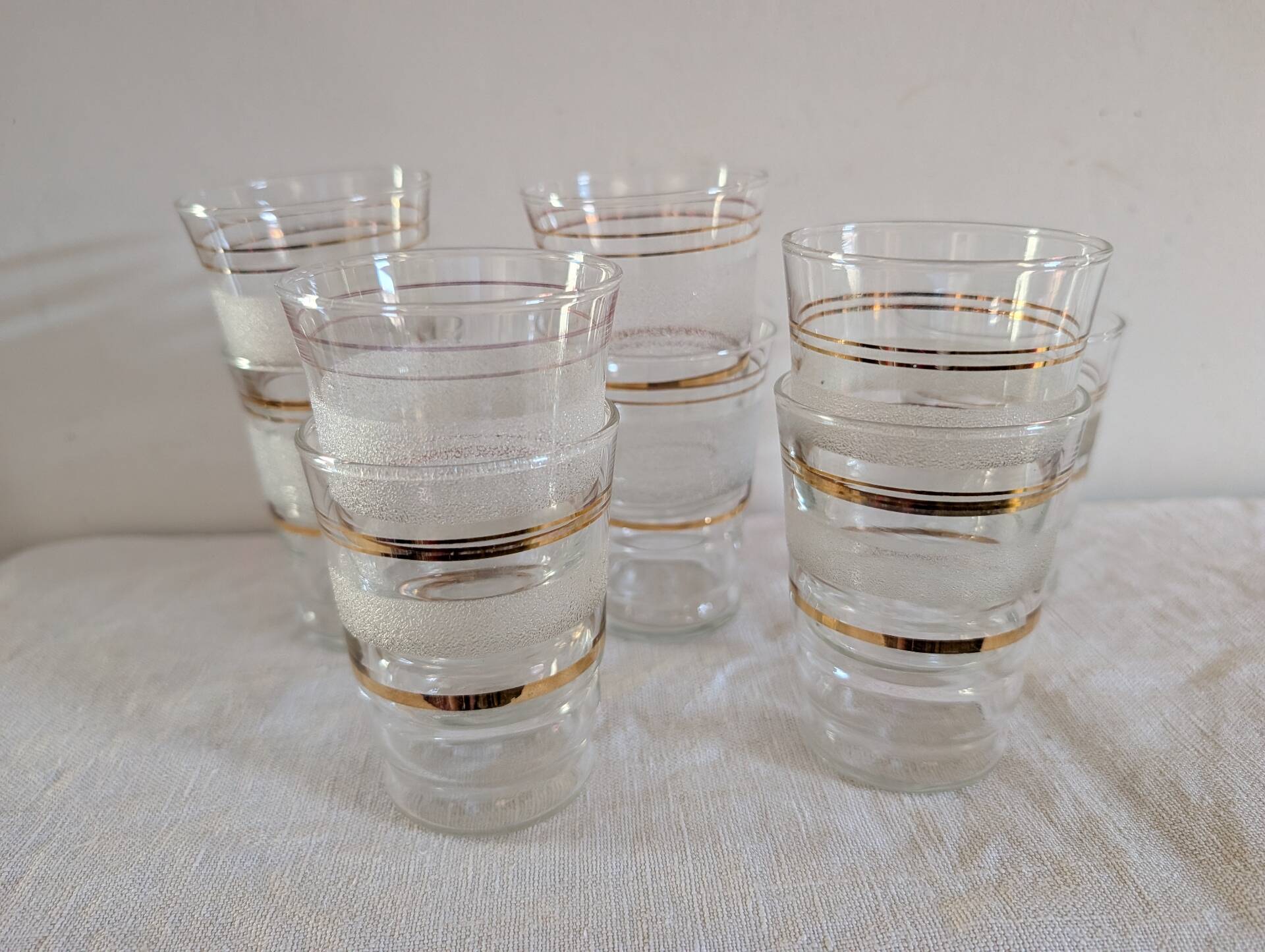 frosted glasses with golden trim, 1950s-60s