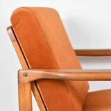 Fauteuil scandinave d'origine restauré, années 60, rouille, velours