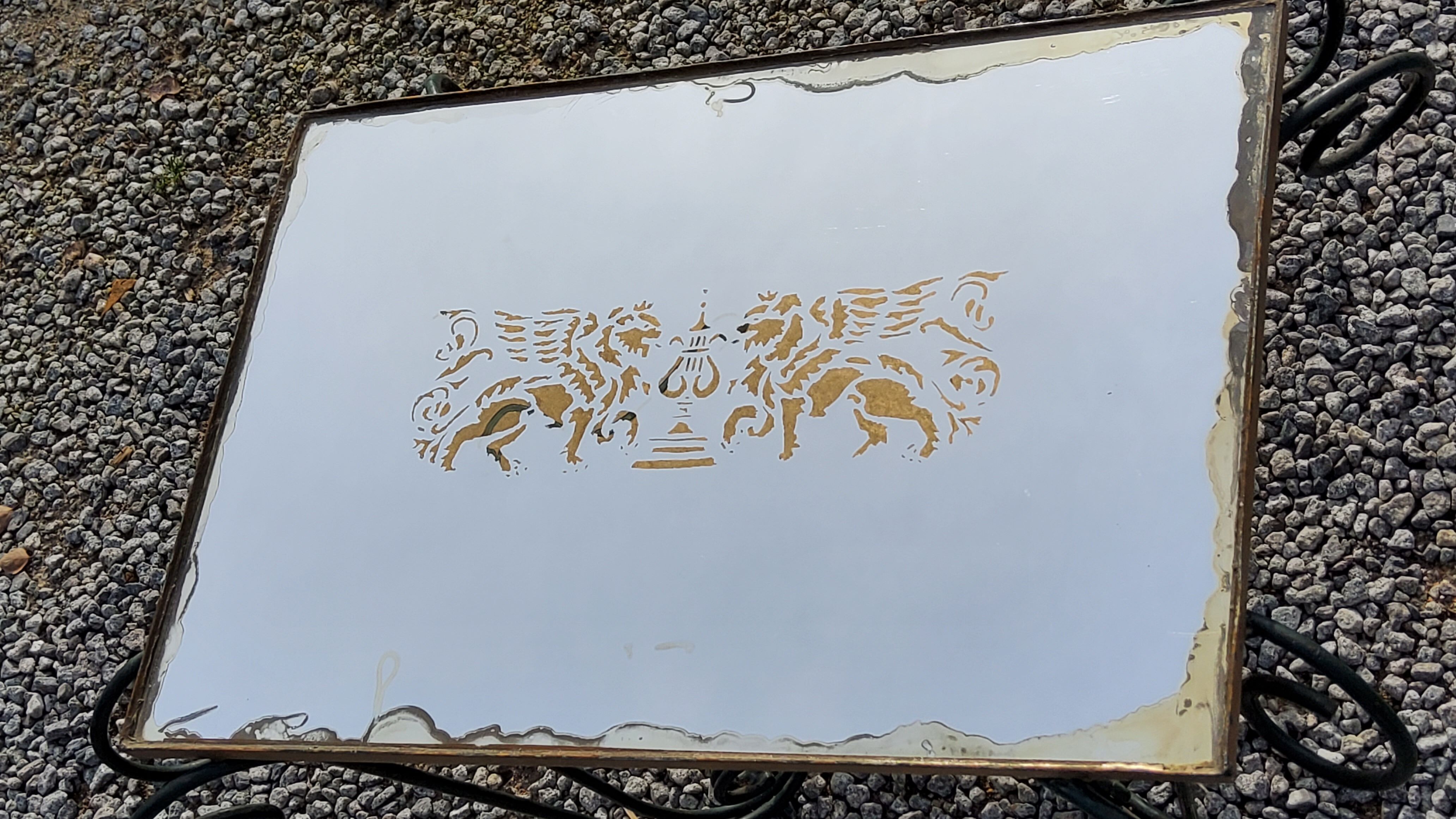 Coffee table end of sofa of the 50s mirror tray base wrought iron