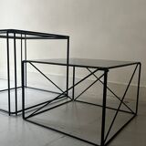 Isosceles coffee table in wired metal and black smoked glass, Max Sauze design 1970
