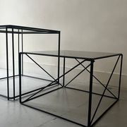 Isosceles coffee table in wire metal and black smoked glass, Max Sauze design 1970