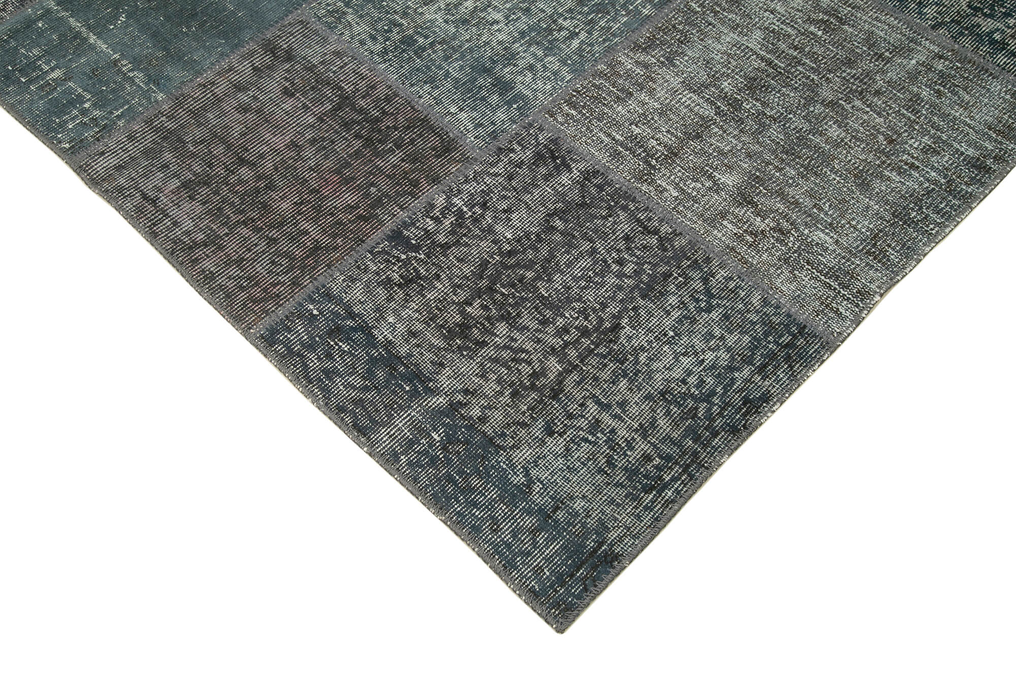 Hand-knotted oriental overdyed 170 cm x 242 cm grey patchwork carpet