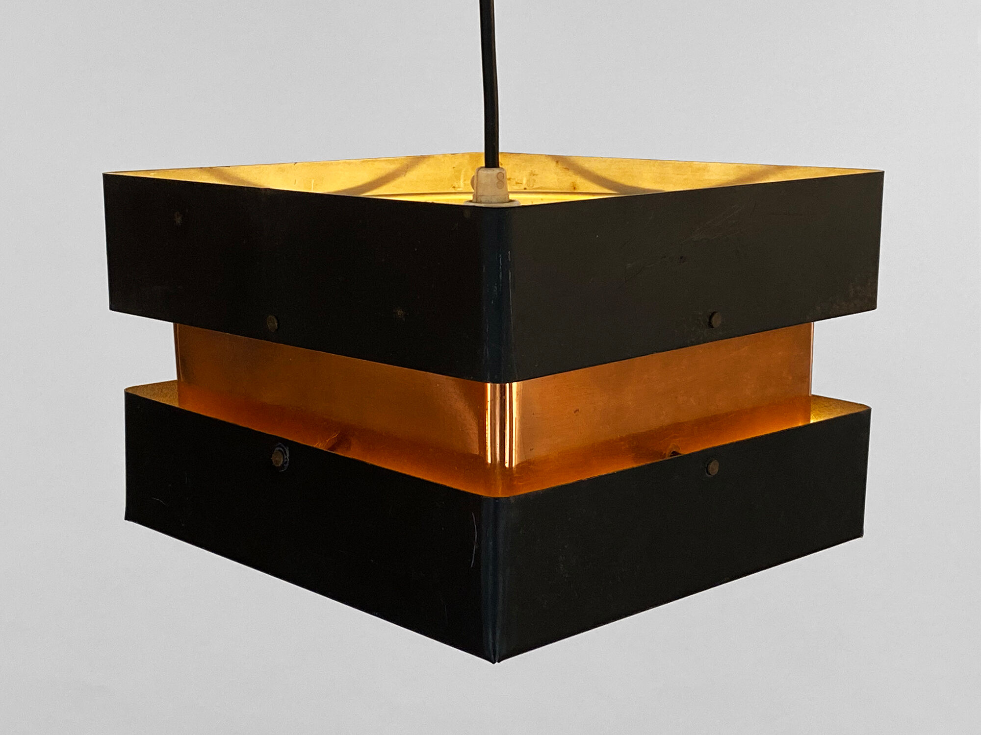 Pendant light in copper and black metal. denmark 1960s