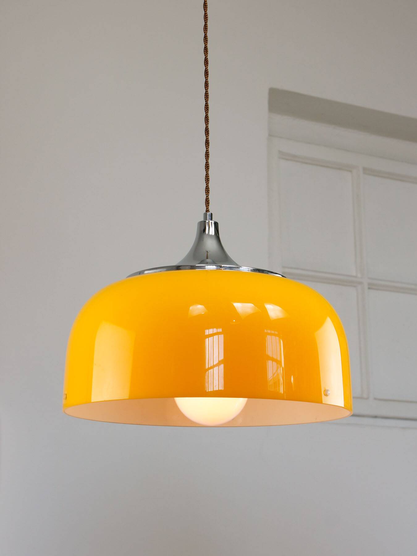 Space Age Yellow Pendant from Guzzini, 1970s