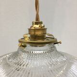 Vintage holophanous glass pendant lamp