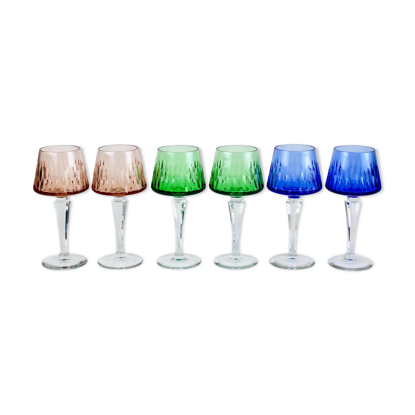 Set of 6 Bohemian crystal wine glasses