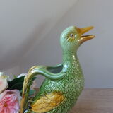 Pitcher zoomorph duck in green and yellow slip