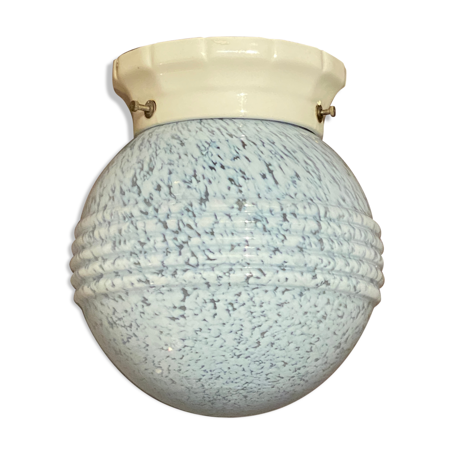 Luminaire plafonnier Années 30 Globe strié et Base céramique