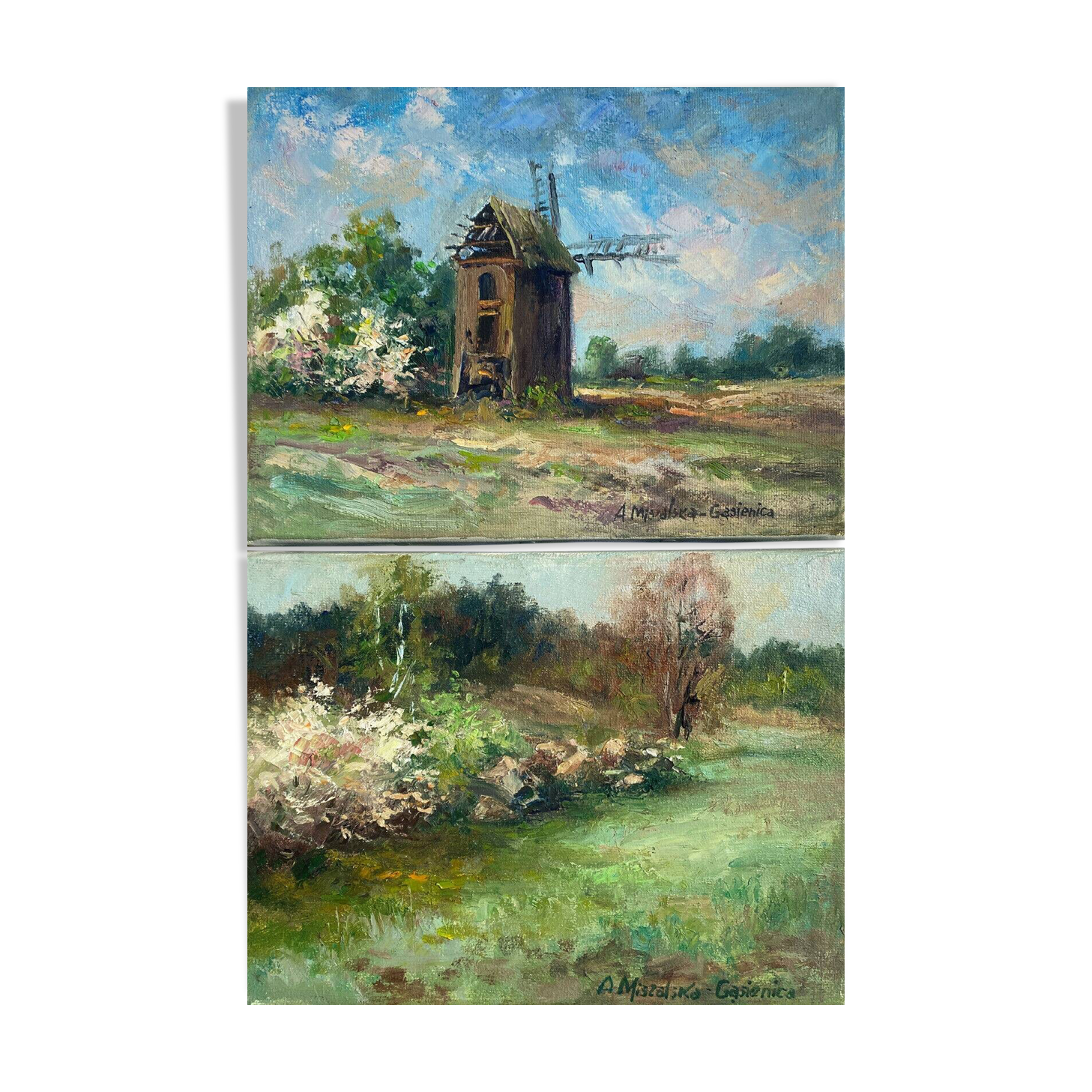 Pendant of hst paintings "landscape" by anna miszalska-gąsienica (1962)