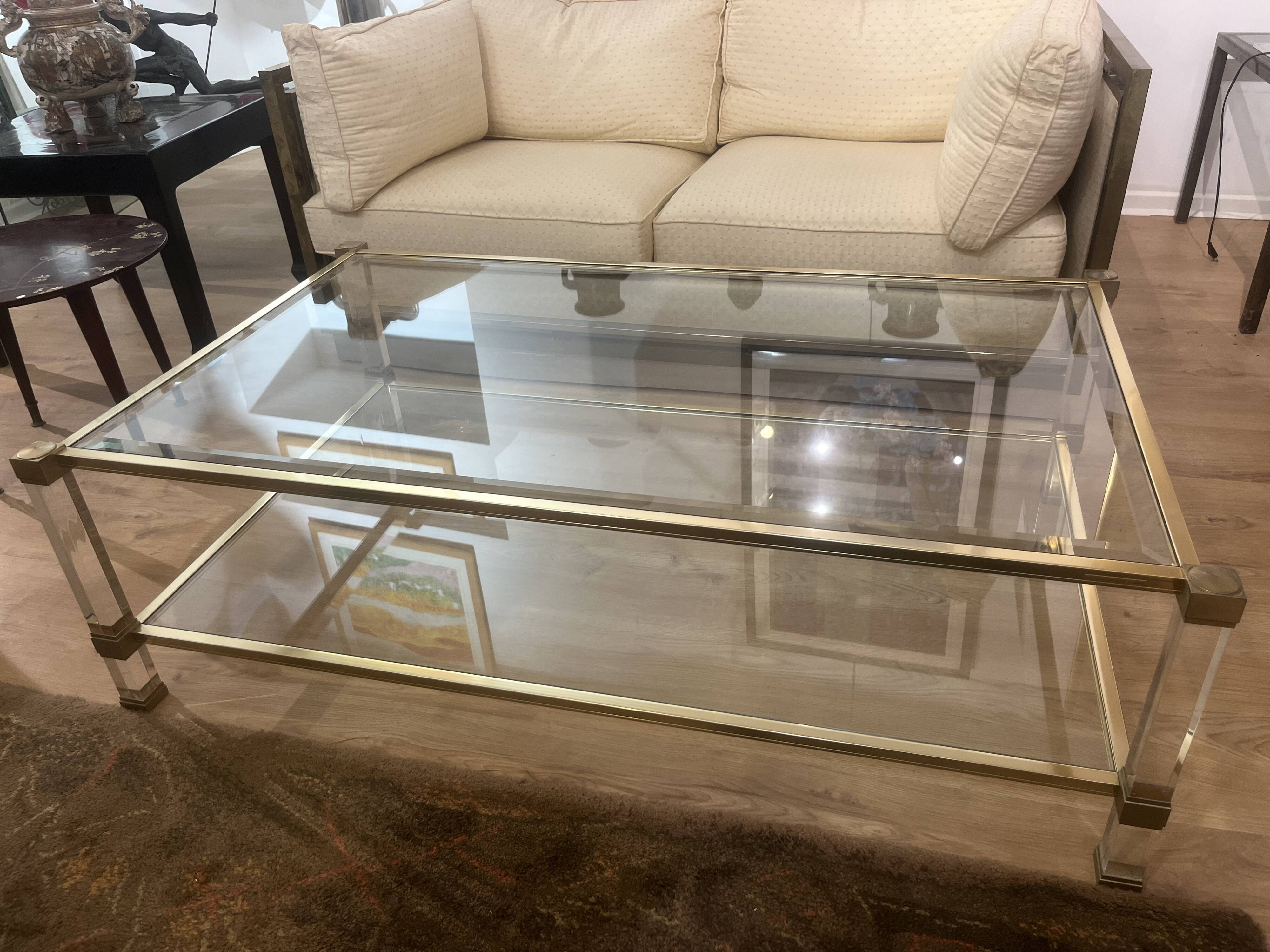 Pierre Vandel coffee table in lucite and gilded metal