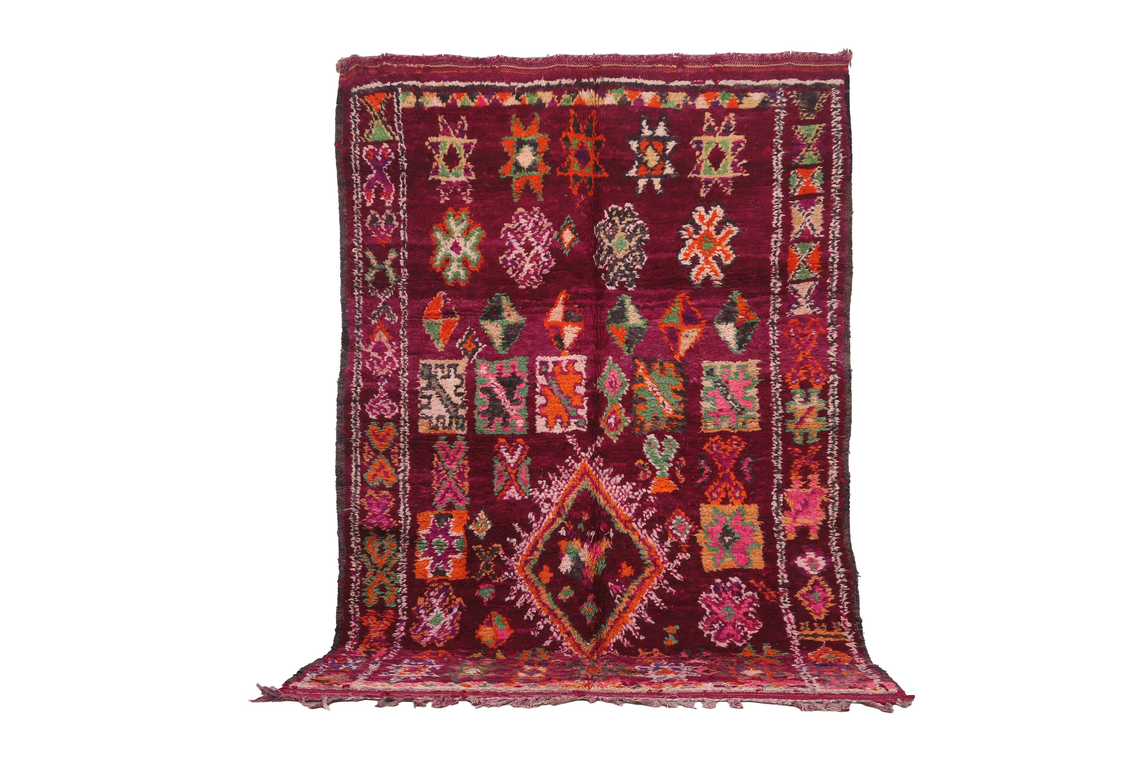 Tapis marocain bourgogne 177 x 261 cm - Tapis berbère vintage - Tapis en laine fait main