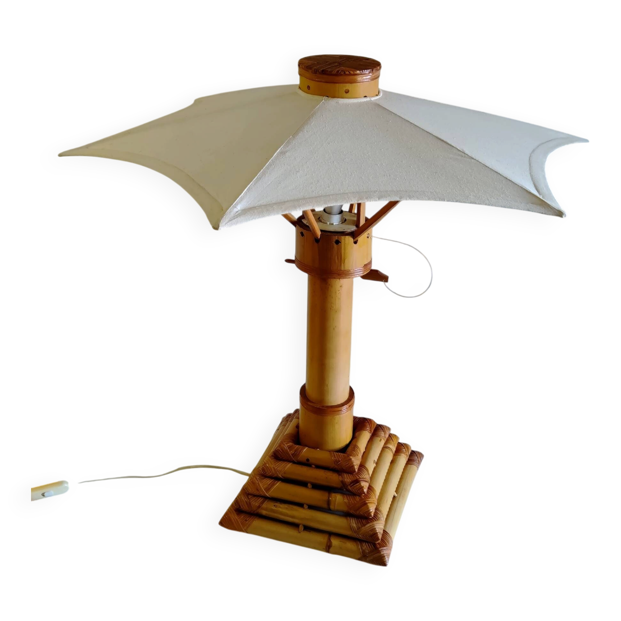 Lampe à poser en bambou, 70's