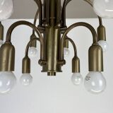 large 12-armed solid Brass ceiling light Chandelier by WKR Lights, Germany 1970s
