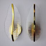 Pair of floral wall lamps Venini dorée, Murano, tubular glasses, Italy, 1970