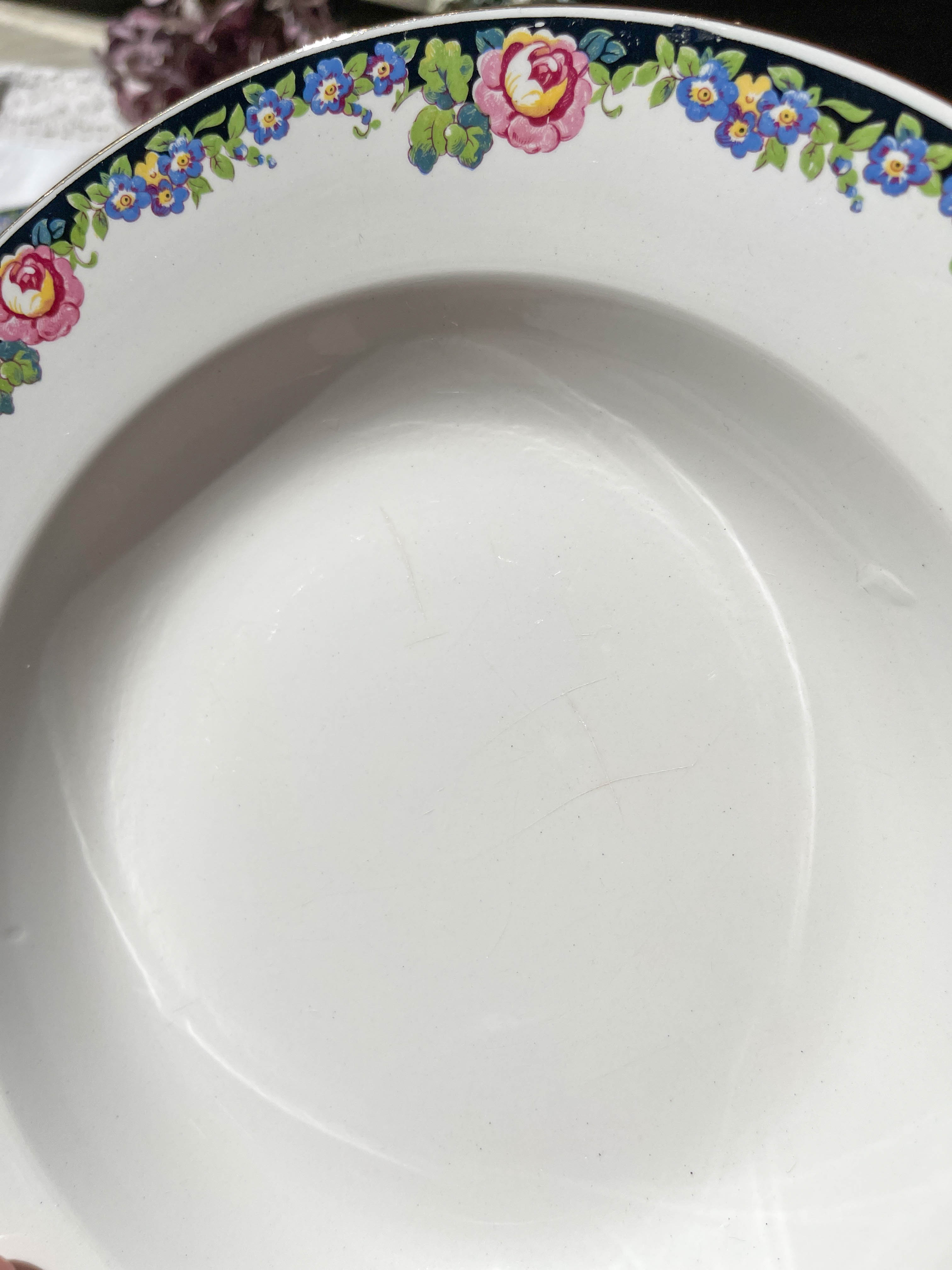 8 Digoin opaque porcelain soup plates with floral pattern "3984" ~