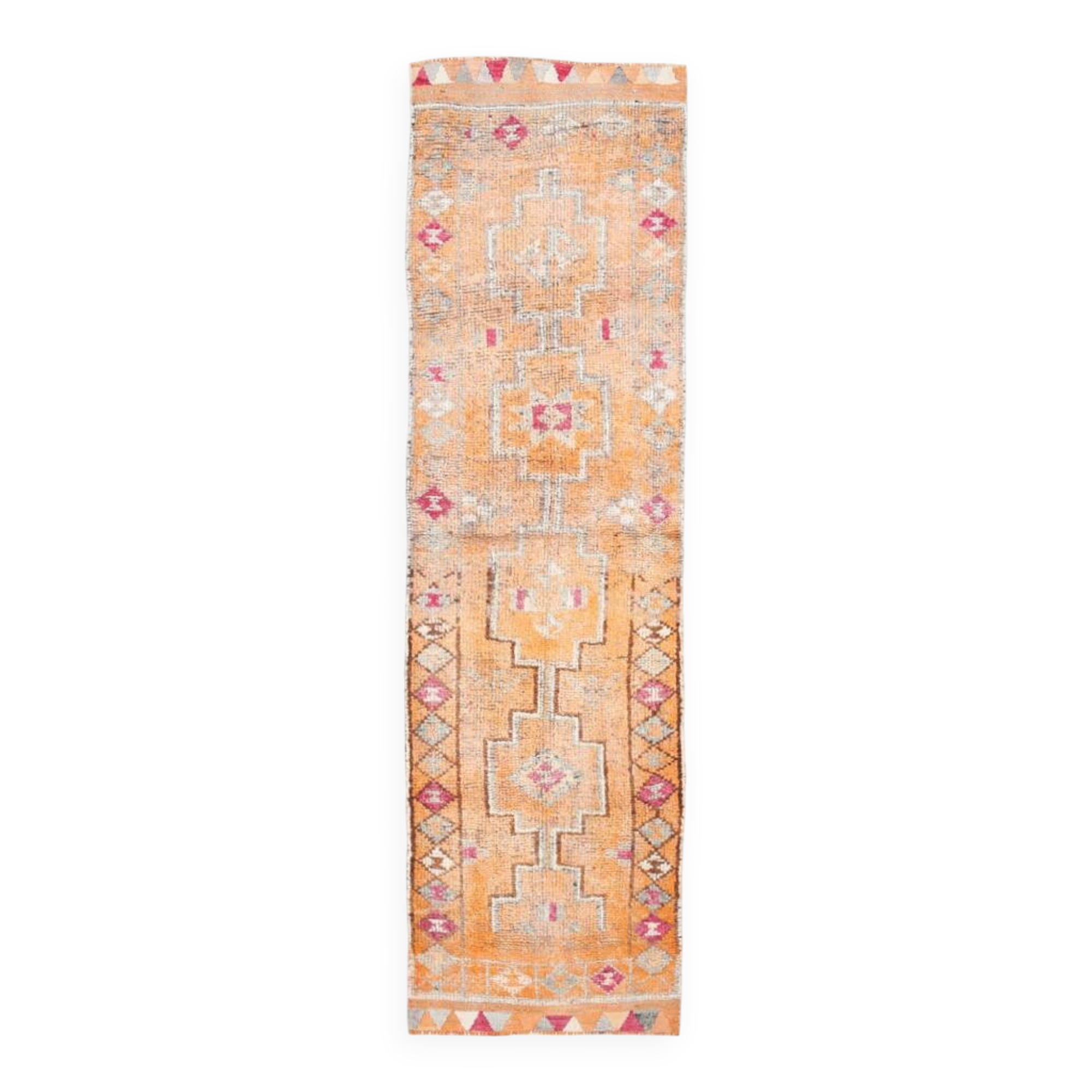 Tapis de couloir vintage orange doux 3x11, en laine, 90x330 cm
