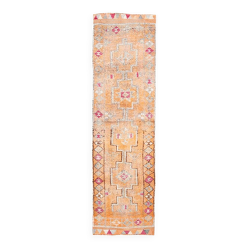Tapis de couloir vintage orange doux 3x11, en laine, 90x330 cm