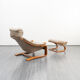 Lounge armchair with footrest, Scandinavian design, Kroken model, leather