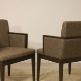 Pair of armchairs cube year 1960 fabric chiné brown color