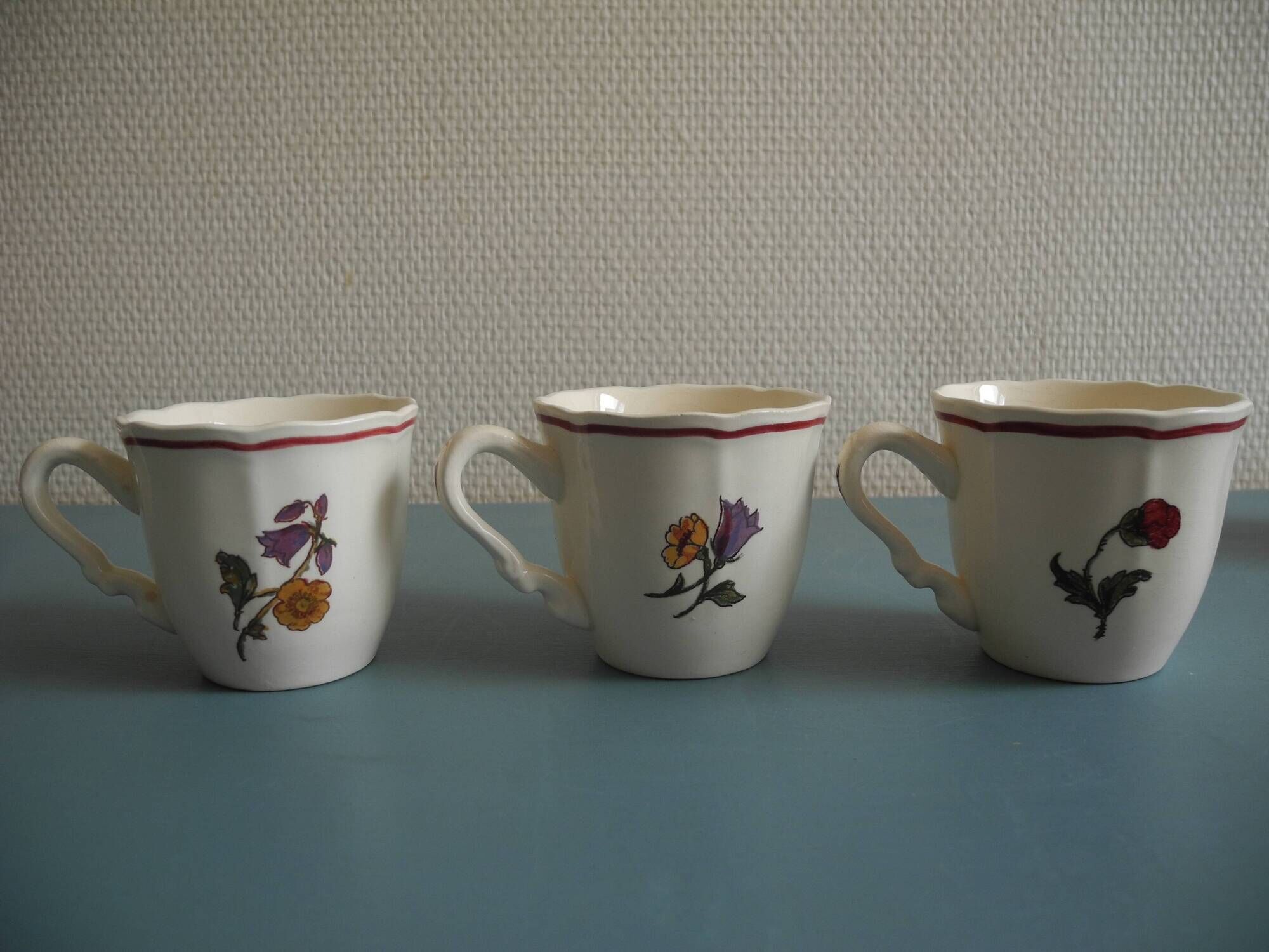 set of 6 Sarreguemines Agreste art table antique french cups plates