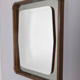 VINTAGE 1960S WALL MIRROR IN WOOD AND SMOKED GLASS, ITALIAN DESIGN