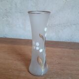 White glass vase enamelled thrush decoration