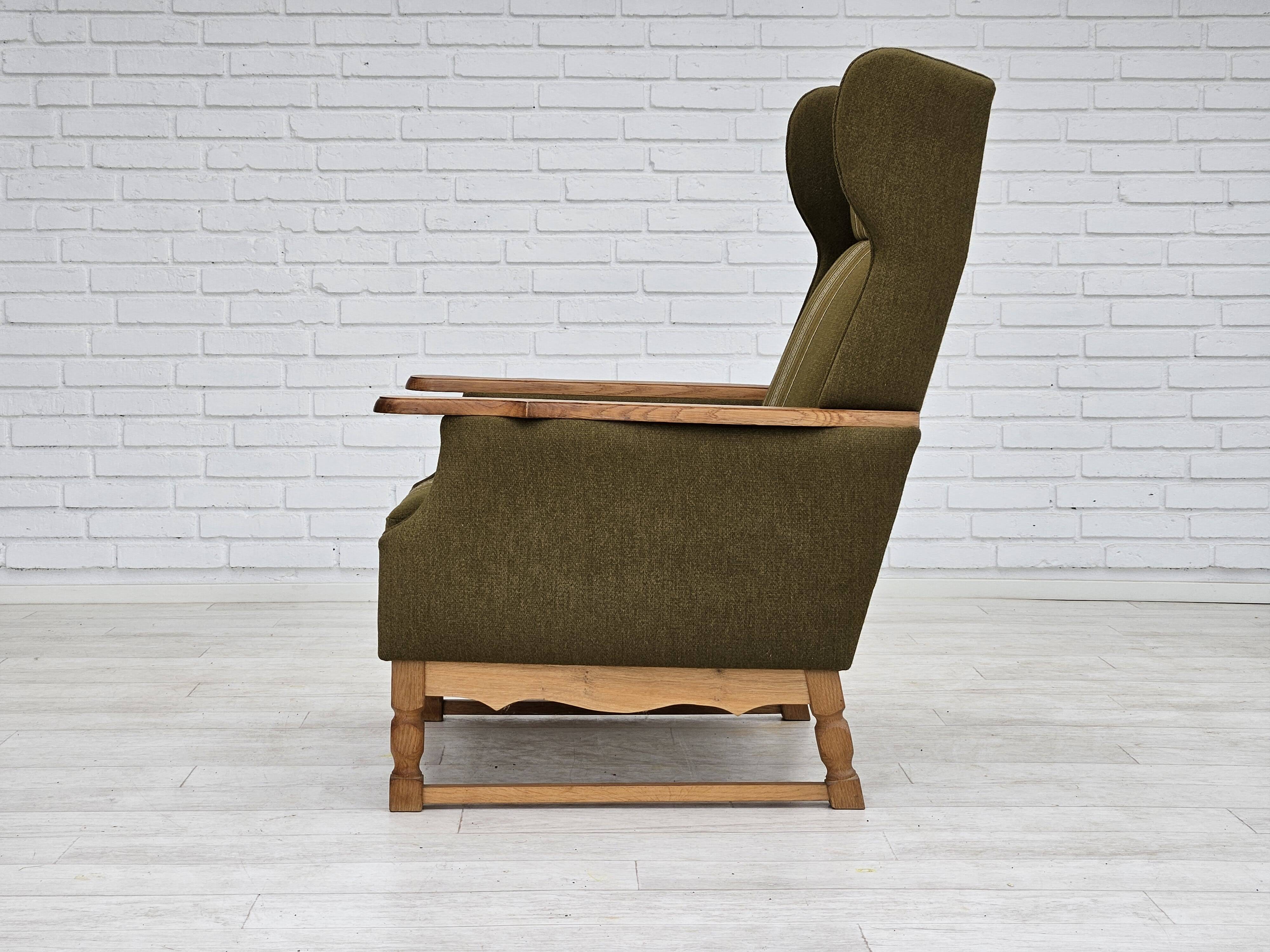 1970s, Danish wingback chair, original upholstery, green furniture wool.