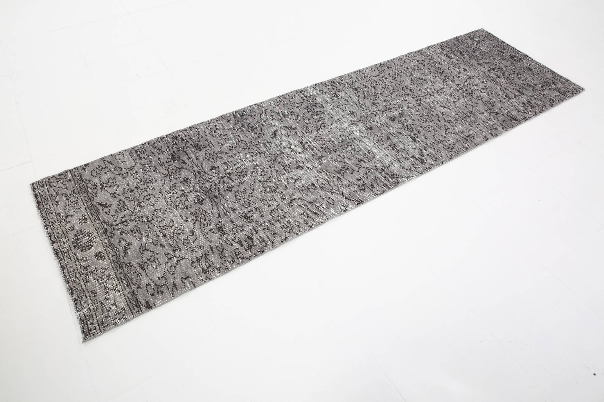 3x10 Gray & Black Vintage Runner Rug, 84x291Cm