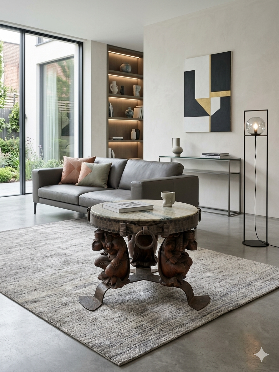 Wrought iron and marble coffee table, Jean Maurice Rothschild, circa 1950.