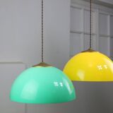 Mid-century italian brass and plexiglass pendant lamp, set of 2