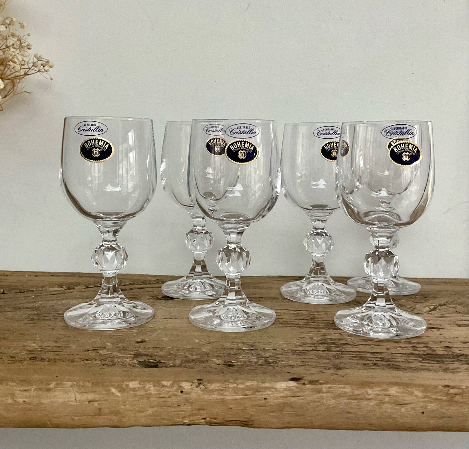 6 small Bohemian crystal glasses