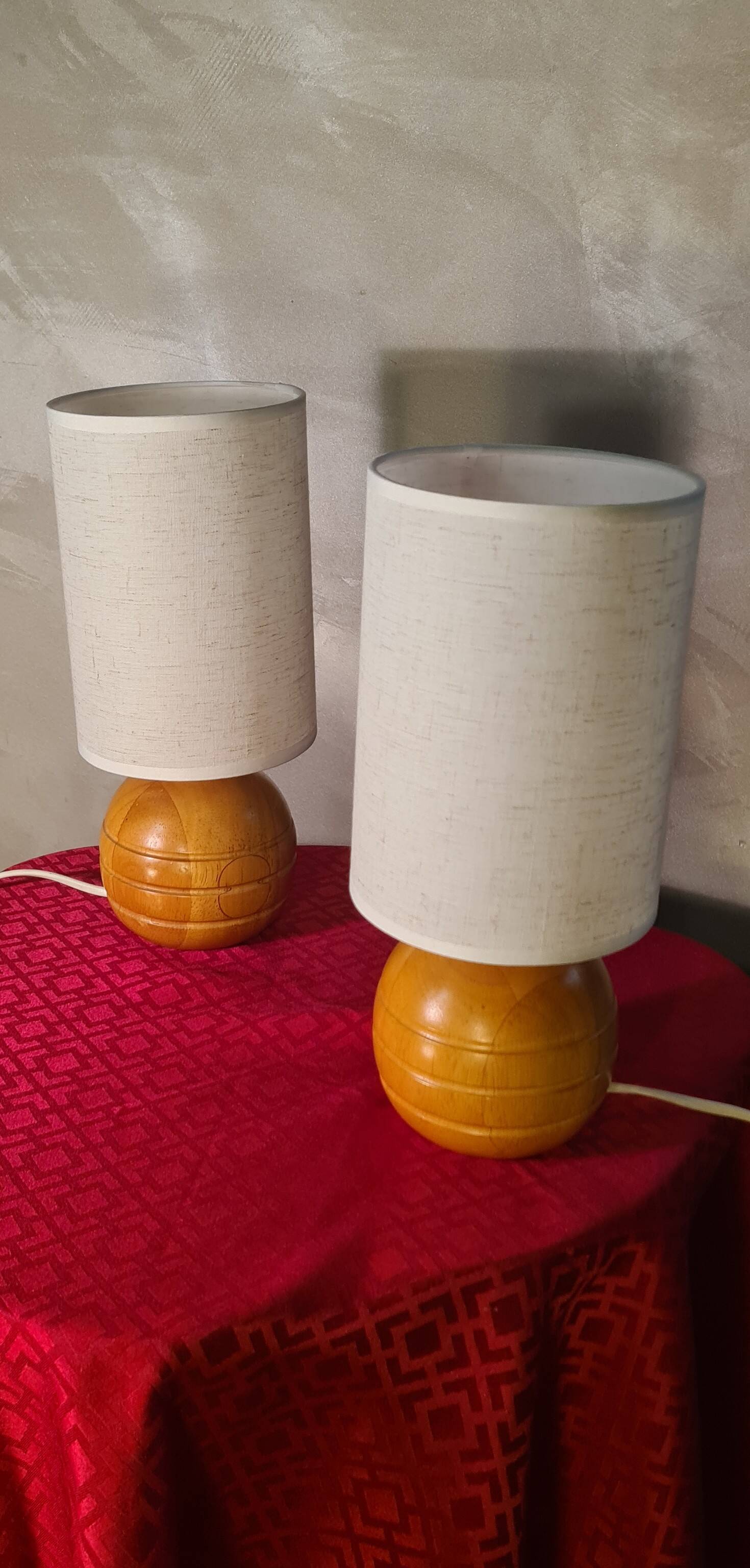 Paire de lampe boule bois chevet style scandinave 30 X 13.