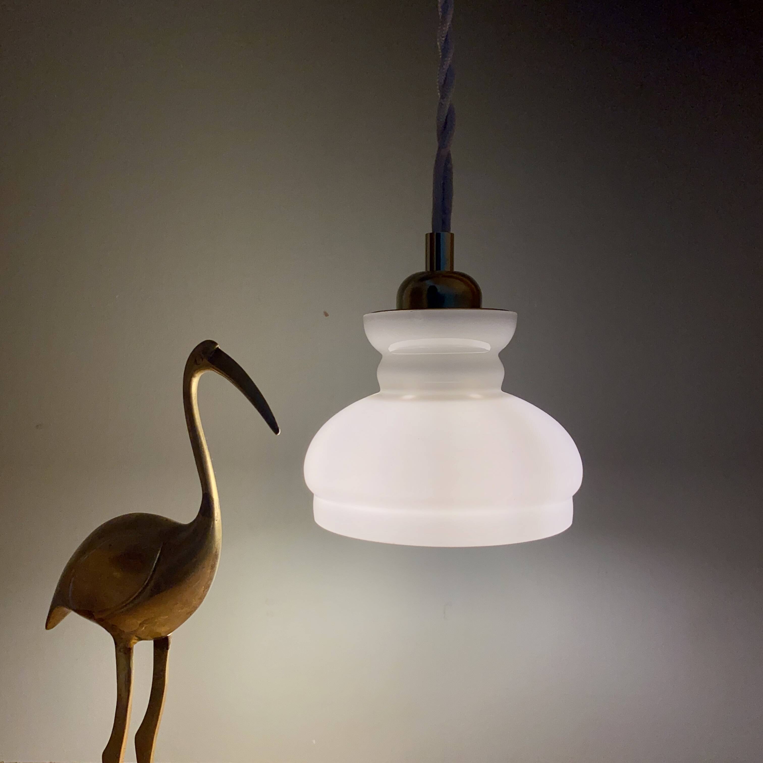 Vintage lampshade pendant light in white opaline