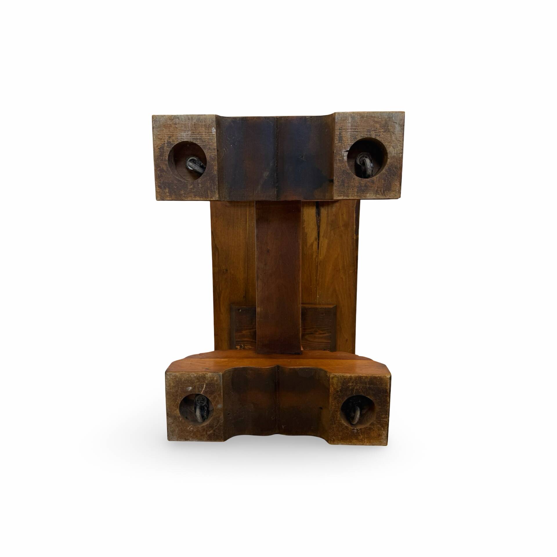 A small, rustic walnut wooden table, crafted from solid walnut wood, 1