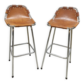 Tabourets de bar en cuir et chrome de marque Dalvera, sélectionnés par Perriand pour les Arcs 1960's