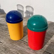 80s multi-colored salt and pepper shakers