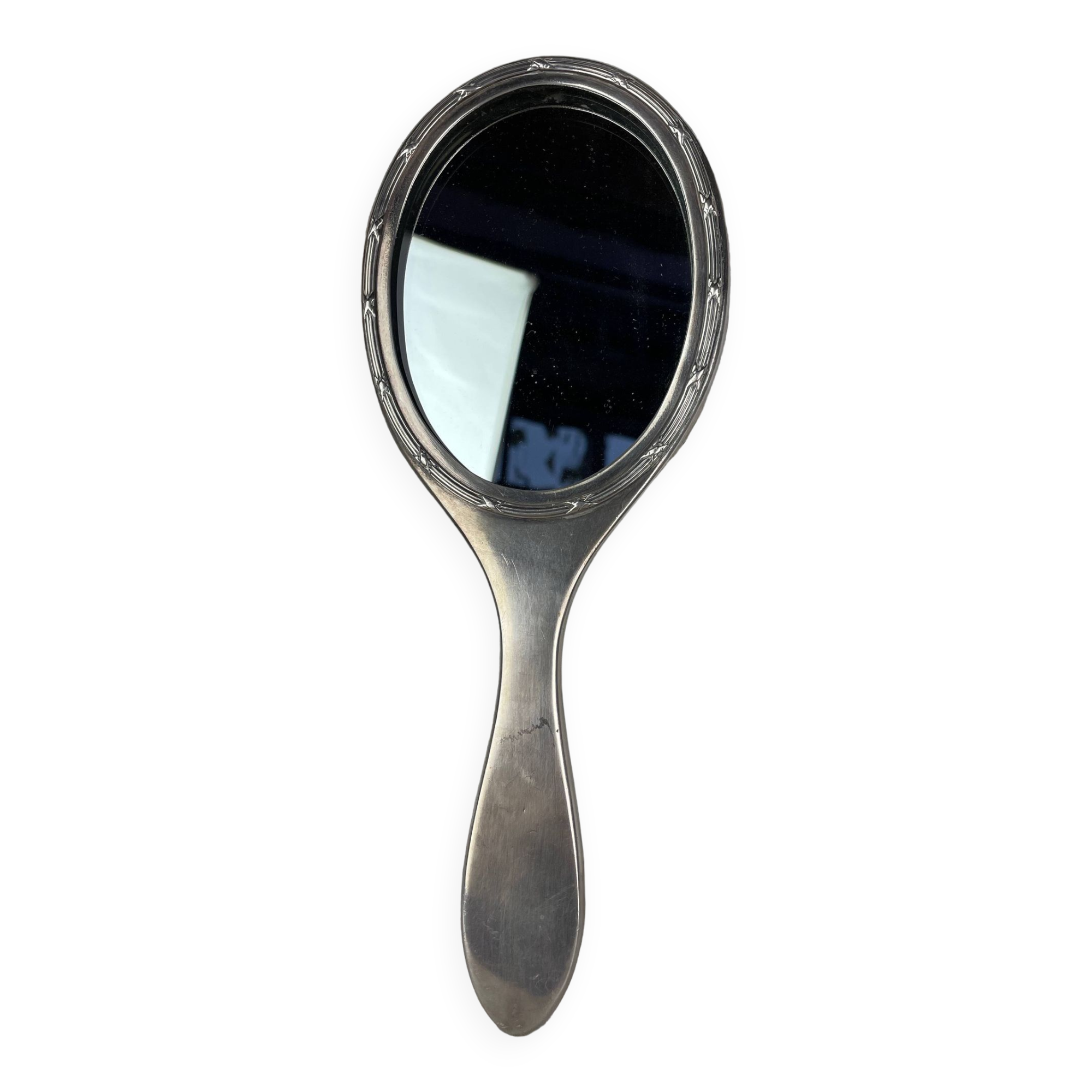 Silver metal hand mirror