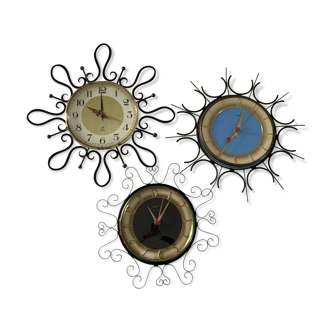 Set of 3 vintage wrought iron clocks / wall clocks