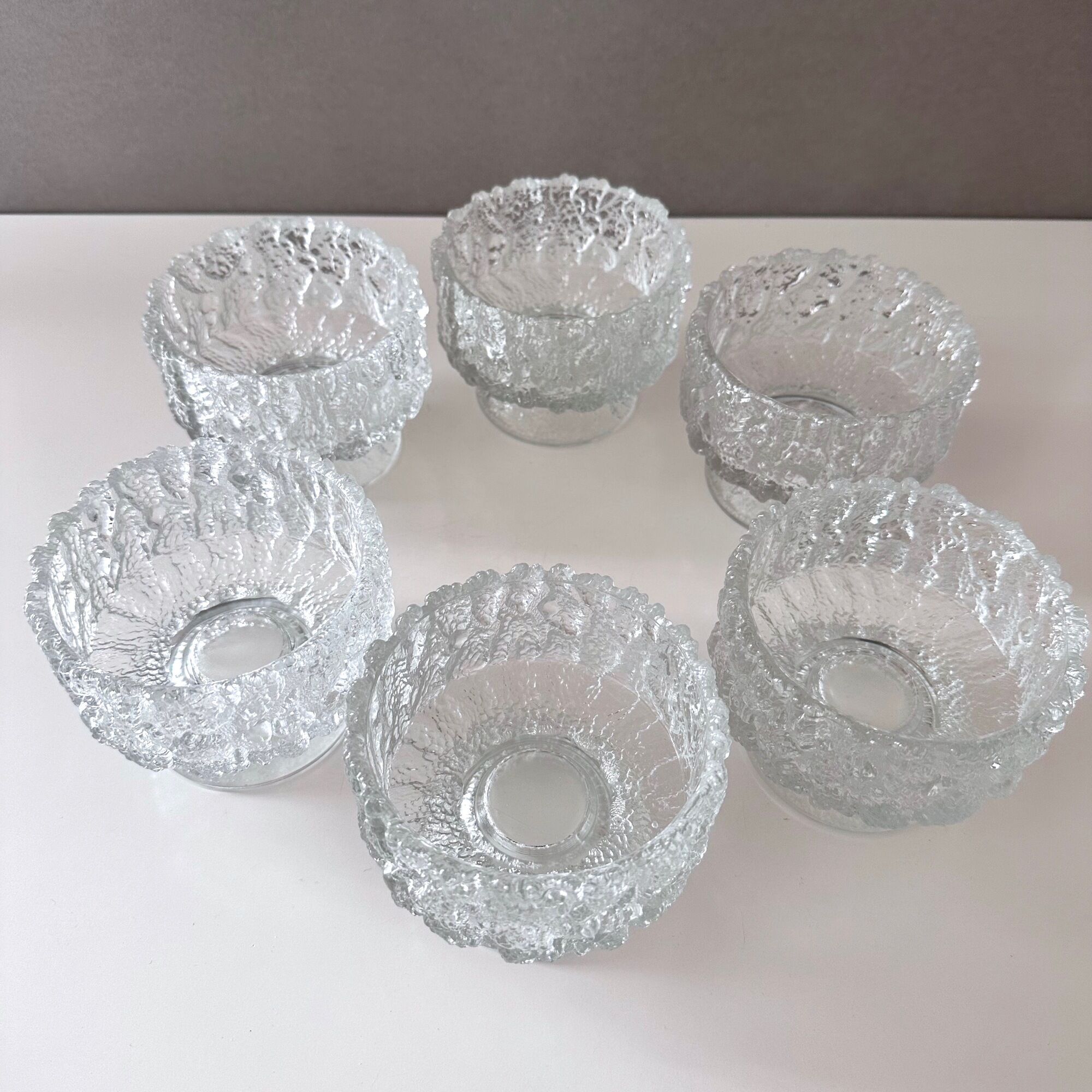 Set of 6 dessert bowls ice glass, glass bowls, Scandinavian Design.