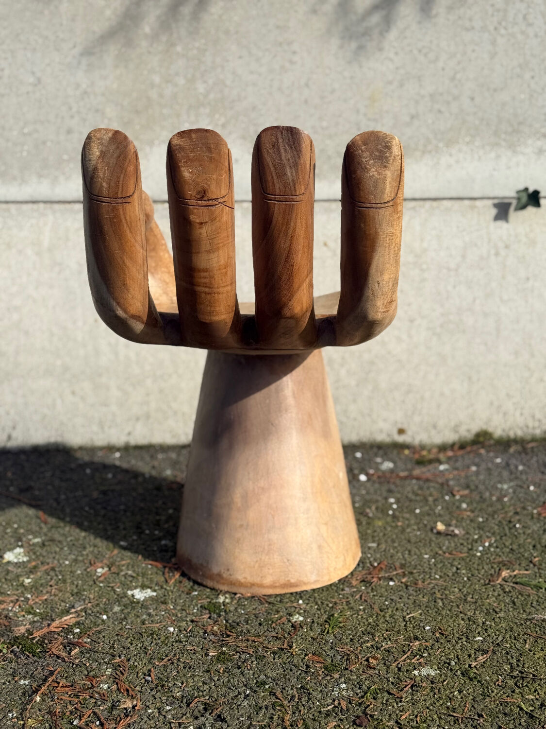 Vintage wooden hand-shaped stool chair