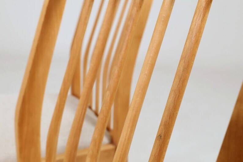 Vintage Dining Chairs Set of 4, Natural beech wood, Herringbone fabric