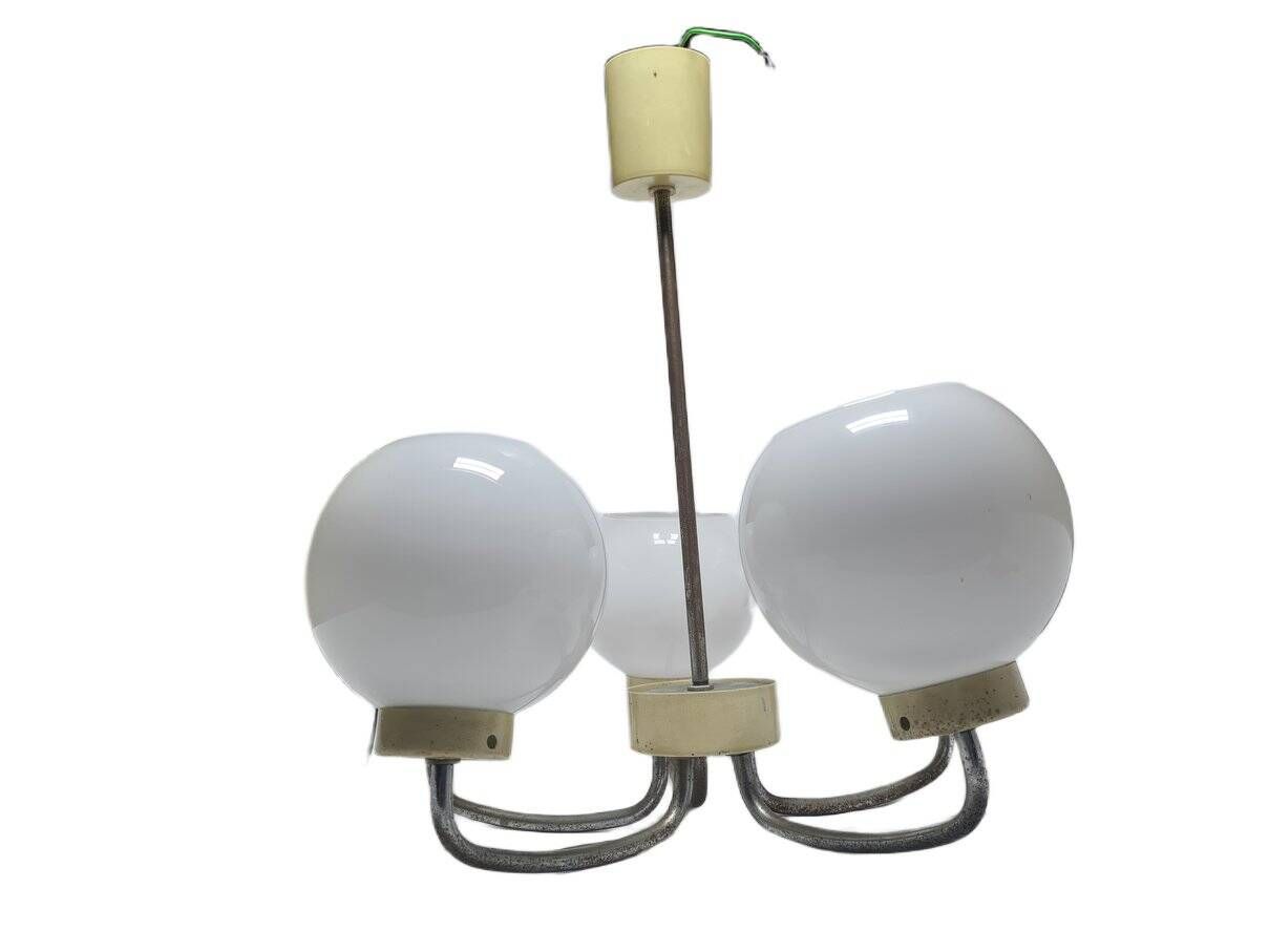 Vintage pendant light in brass and glass, Poland, 1970s